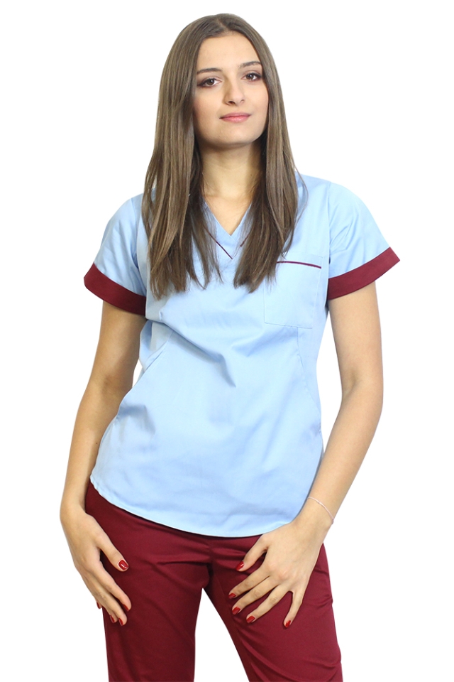 OUTLET  Halat medical bleu cu grena, cu doua buzunare ascunse, model Amani
